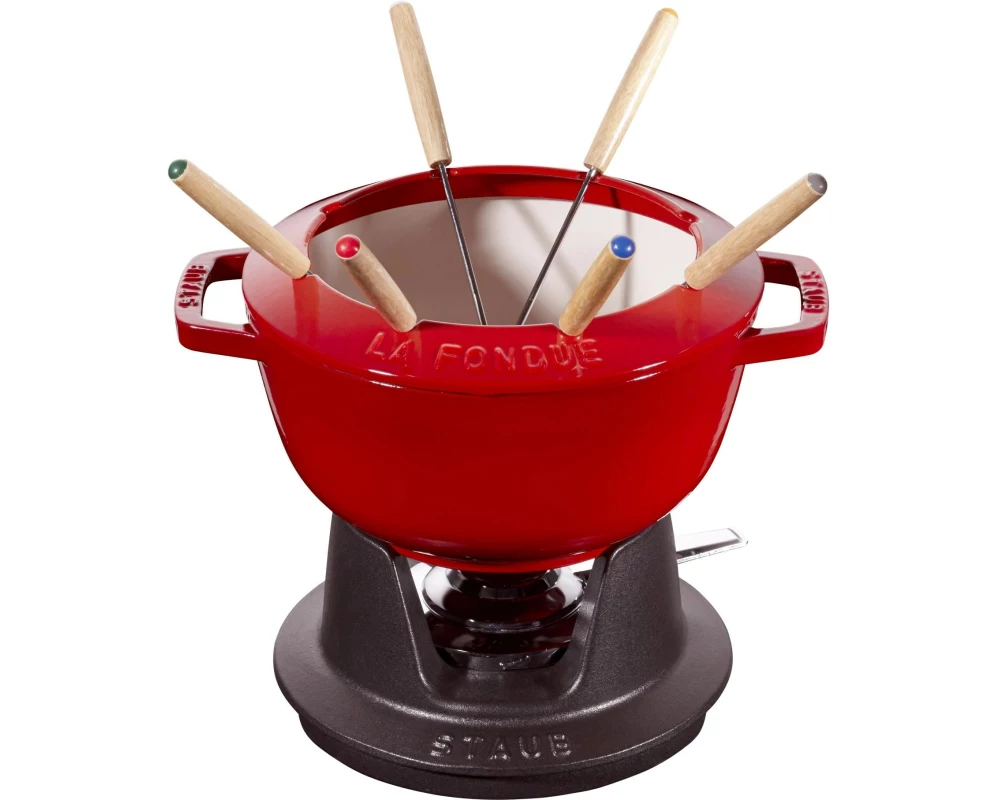 Staub Schokoladenfondue-Set mit 2 Griffen 5 Teile, Kirschrot