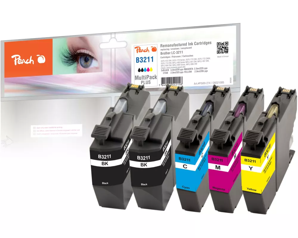 Peach Tinte Brother LC-3211, Multi-Pack-Plus C, M, Y, BK