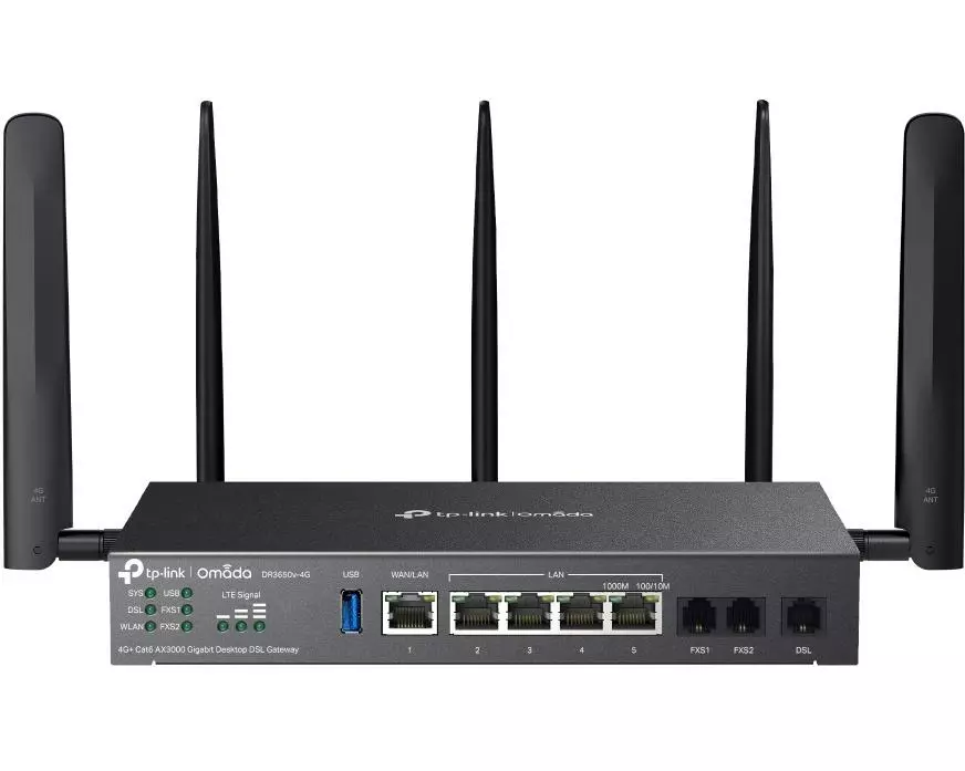 Omada DR3650V-4G Wi-Fi 6 IEEE 802.11ax 2 SIM Ethernet, Cellular Modem/Wireless Router