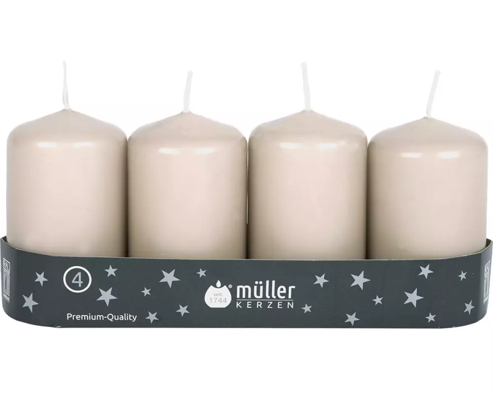 müller Kerzen Stumpenkerzen Sand 4er Set, 8 x 4.8 cm