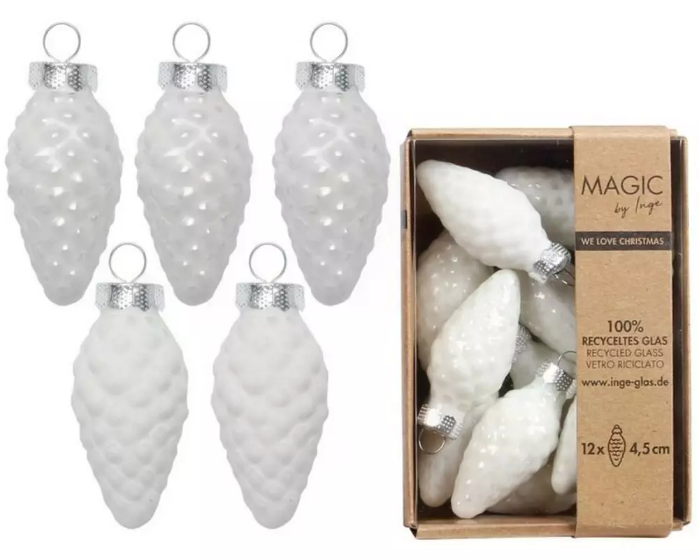 INGES CHRISTMAS DECOR Weihnachtskugel Zapfen 12 Stück, Weiss