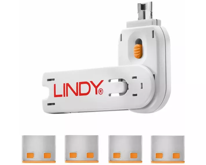 LINDY USB Locks 4xORANGE+Key 4 locks+1 key colour code ORANGE