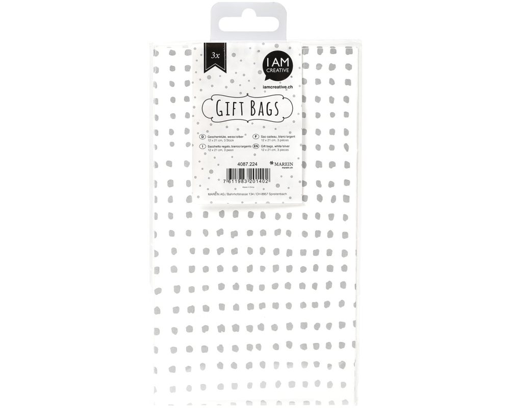 I AM CREATIVE Geschenktüte 4087.224 weiss/silber, 12x21cm, 3 Stk.