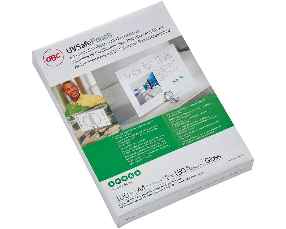 GBC Laminierfolie UVSafe A4, 150 Mikron, 100 Stück, glänzend