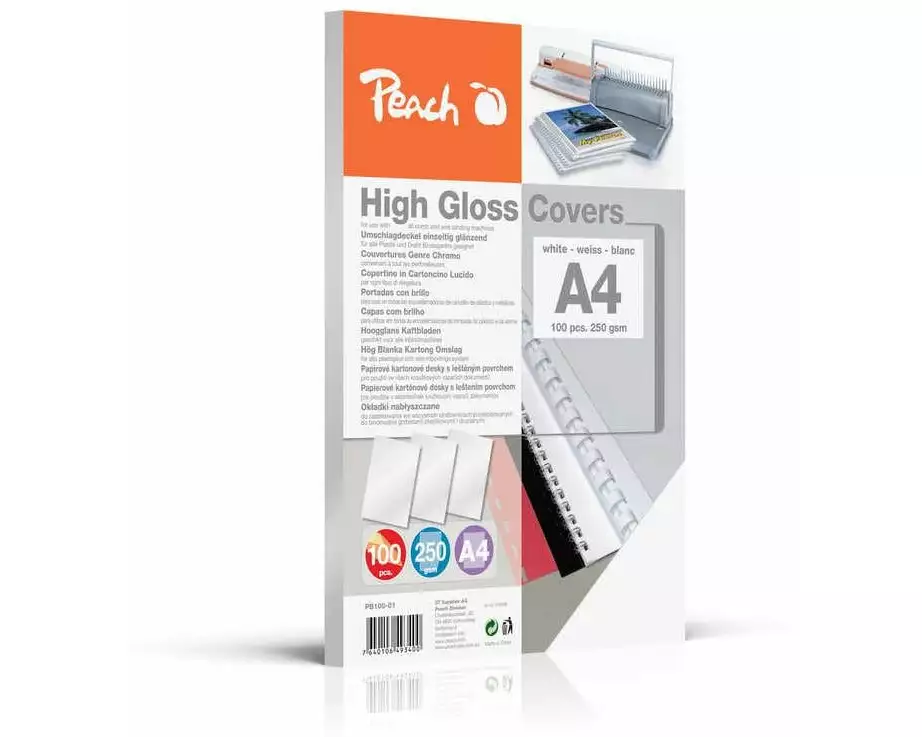 Peach Einbanddeckel High Gloss A4, 250 g/m², 100 Stück, Weiss