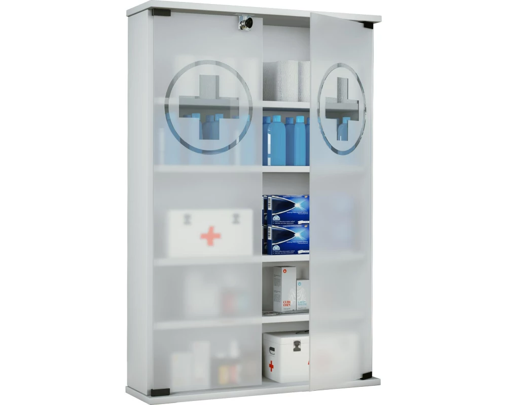 VCM Erste Hilfe Schrank Honula 91 x 60 x 17 cm, Weiss