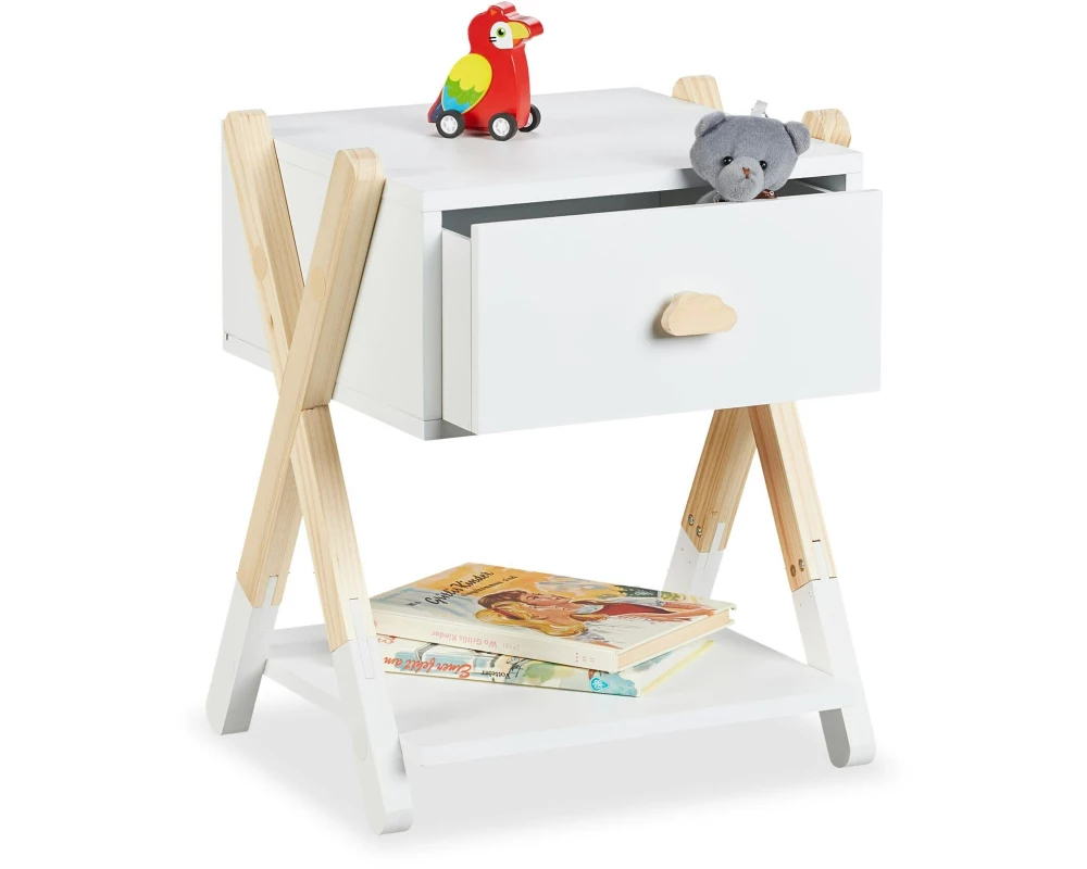 relaxdays Nachttisch für Kinder mit Schublade 34 x 42 cm
