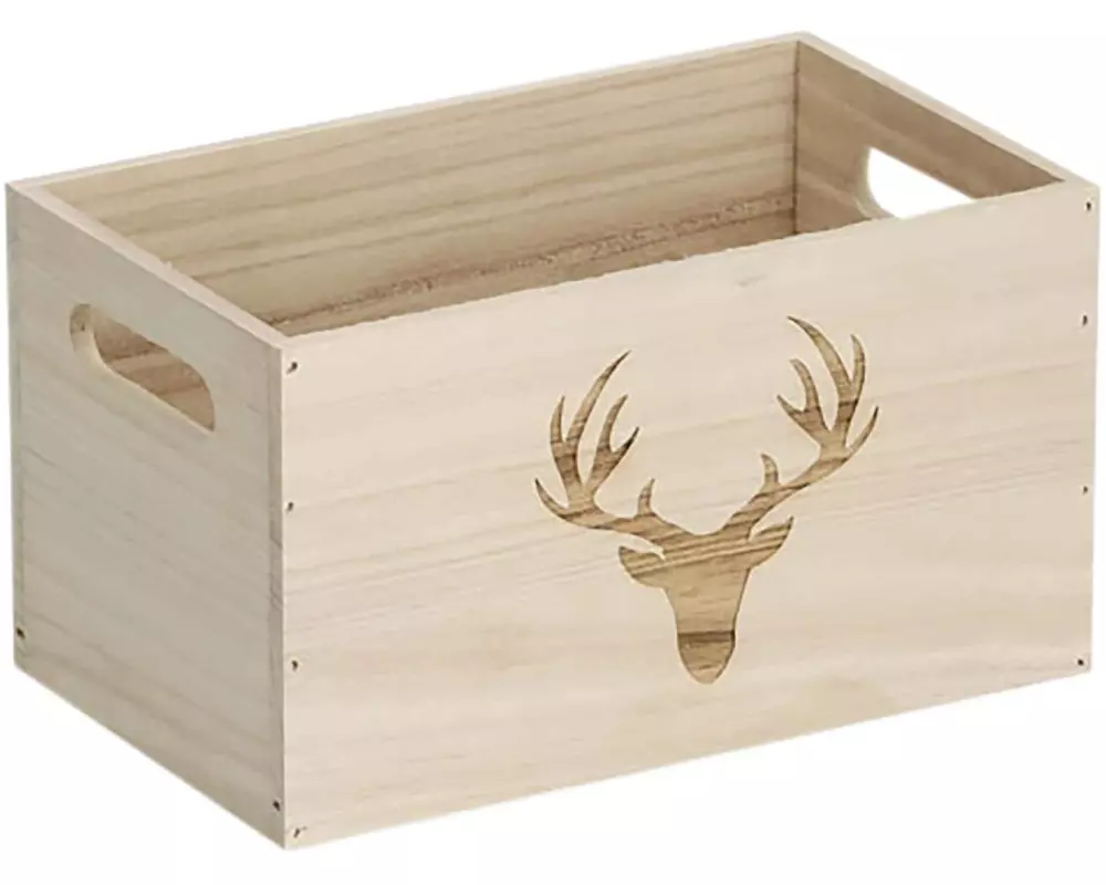 Zeller Present Aufbewahrungskiste mit Hirsch 25 x 15 x 14 cm, Nature