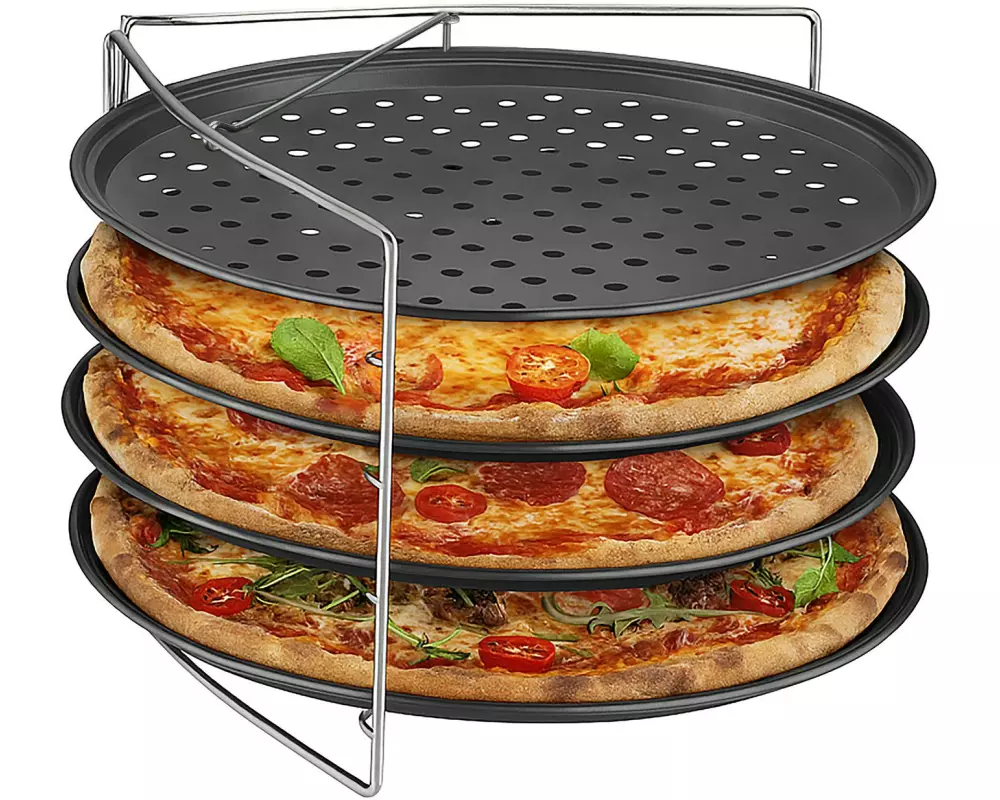 relaxdays Pizzablech Loch 4er-Set mit Gestell