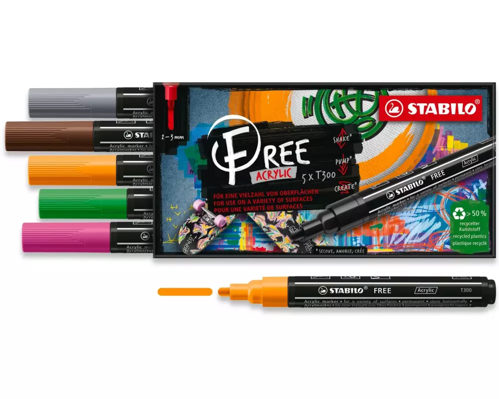 STABILO Acrylmarker Free Acrylic T300 Vintag 5-Etui