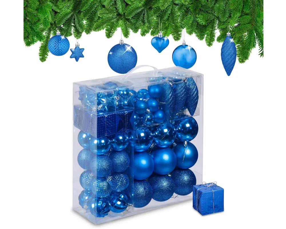relaxdays Weihnachtskugeln im 110er-Set Blau-Silber Blau/Silber