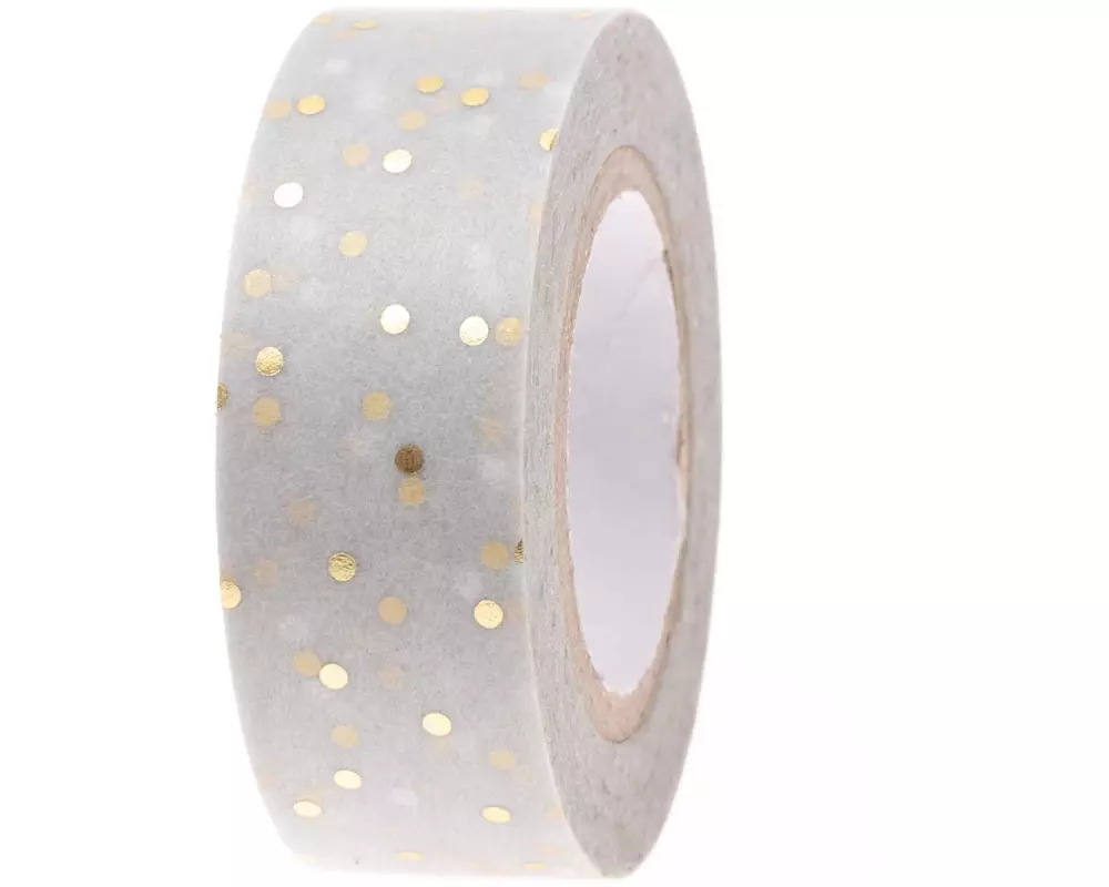Rico Design Washi Tape Punkte 1.5 cm x 10 m, Gold/Grau