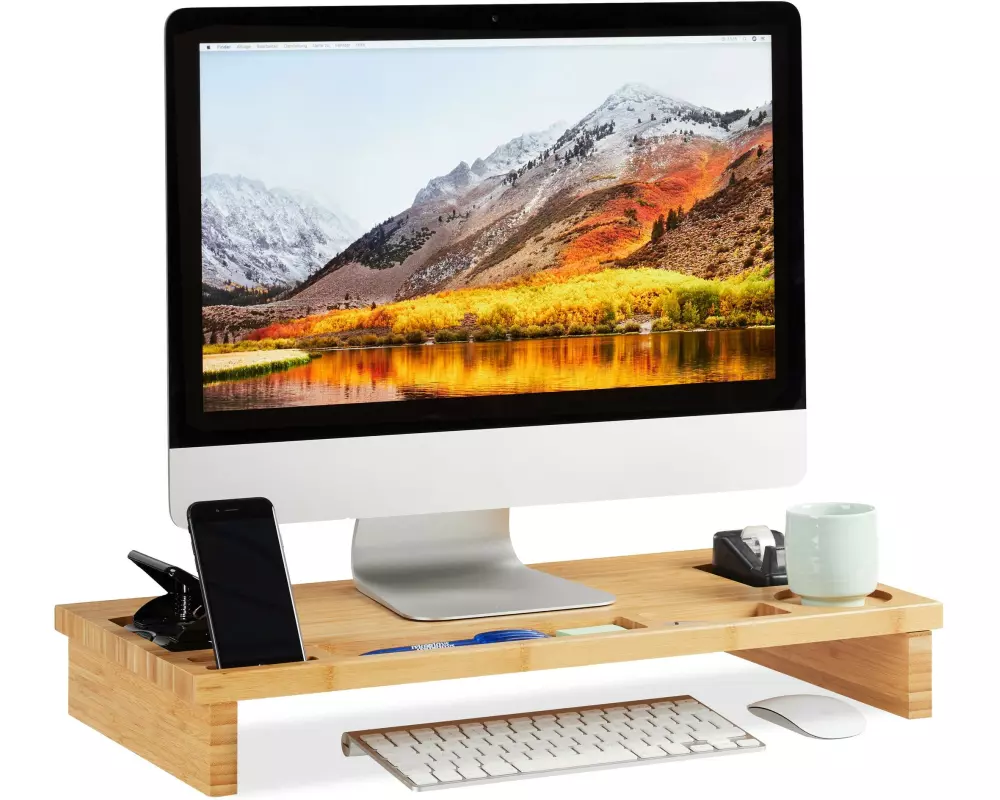 relaxdays Monitorständer, Bambus, Hellbraun