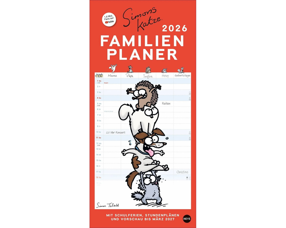 HEYE Familienplaner 2026 23015+26 Simons Katze DE 21x45cm