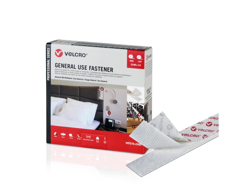 VELCRO General Use Fastener 5m Hakenband 5m Flauschband, Haken & Flausch 20mm weiß