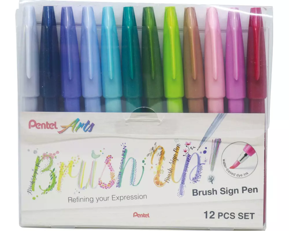 pentel Filzstift Brush Sign Pen Pastellfarben, 12 Stück