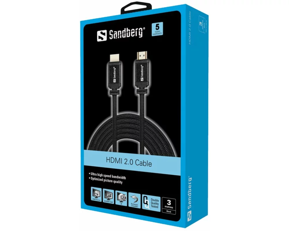 Sandberg Video Cable, HDMI 2.0, HDMI-HDMI M-M. 3m, black