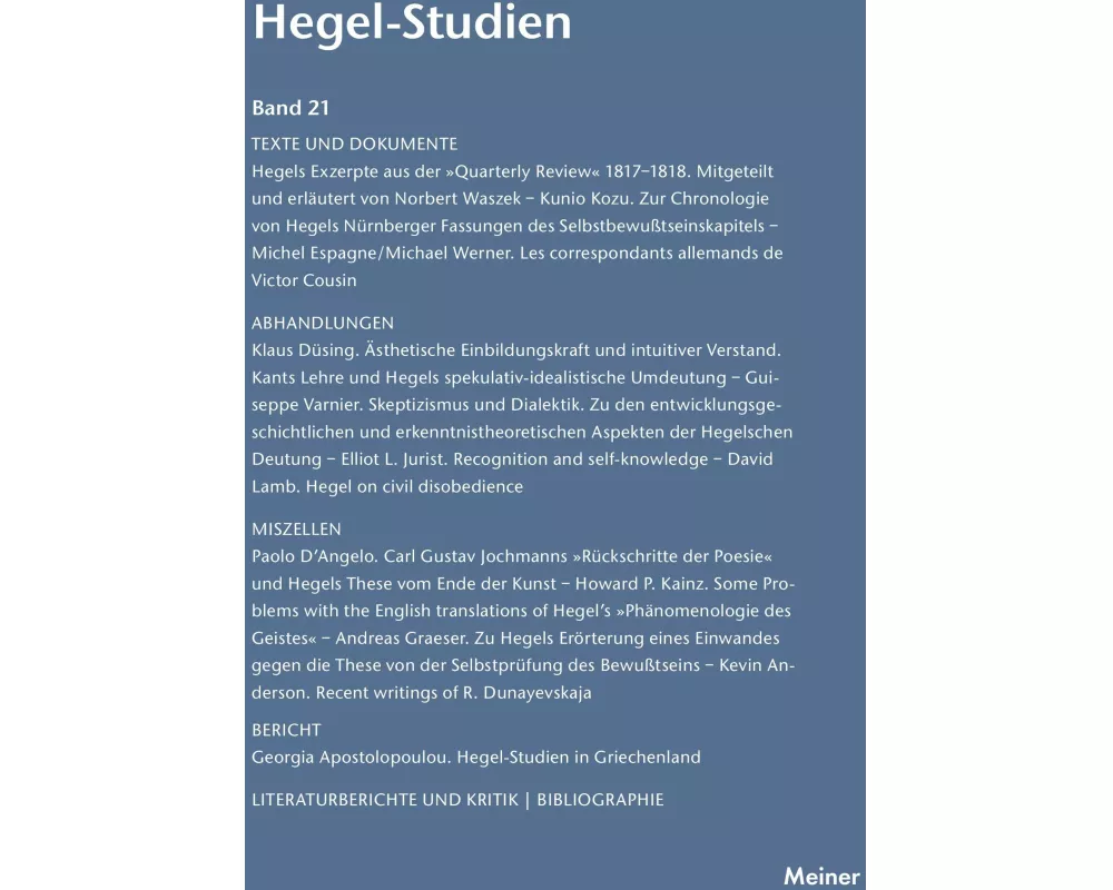 Hegel-Studien / Hegel-Studien Band 21 (1986)