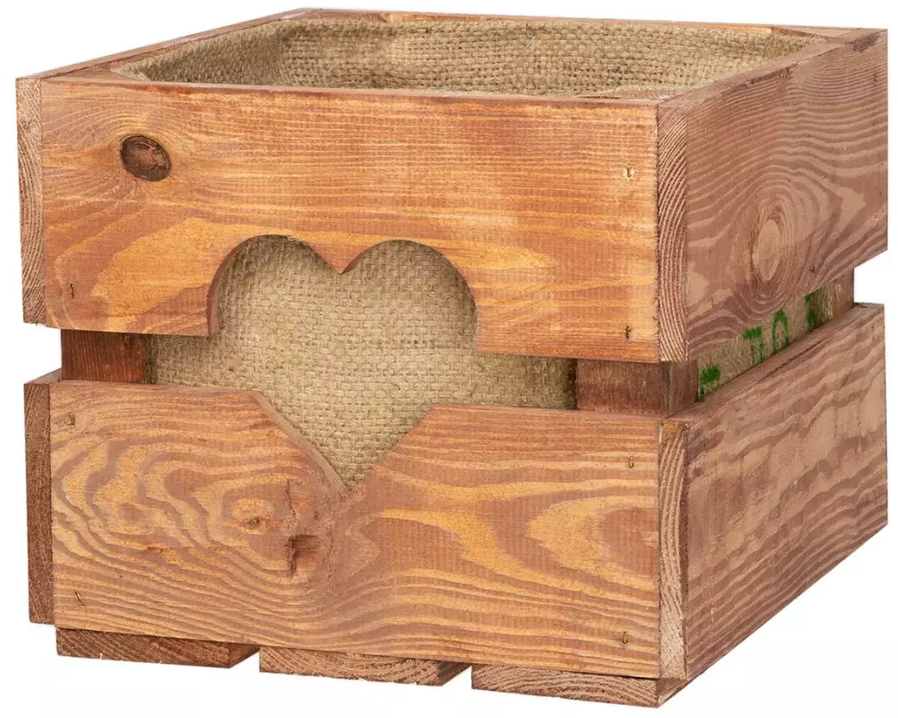 Holz Zollhaus Holzharasse mit Herzausschnitt, Braun 30 x 30 cm