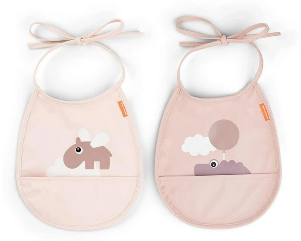 done by deer Lätzchen Mini 2er Set Happy Clouds Rosa 20 x 19.5 cm