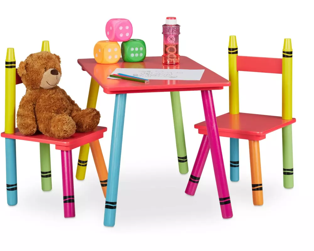 relaxdays Kindersitzgruppe 3-teilig Gelb; Grün; Rot