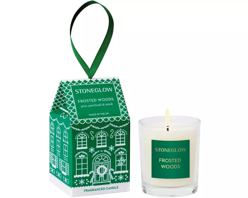 Stoneglow Weihnachtskerze Frosted Woods Grün/Weiss