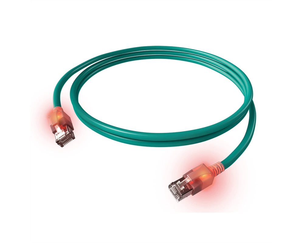 EasyLan DualBoot LED Patchkabel RJ45 S/FTP Cat.6A (Class EA), mit saCon Stecker, LSOH, türkis, 7,5 m
