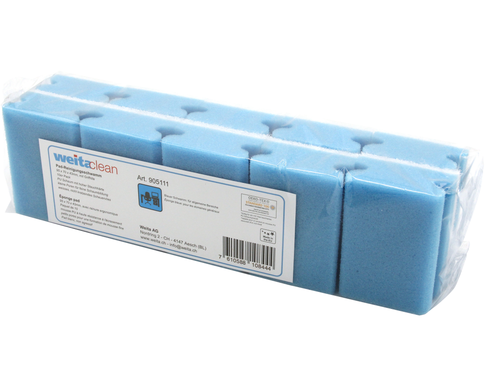 WEITACLEAN Padschwamm 95x70x43mm 5028020 blau, kratzfrei 10 Stück