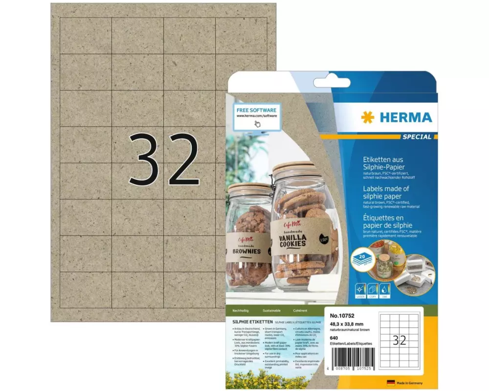 HERMA Universal-Etiketten 48.3 x 33.8 mm, 20 Blatt, Braun