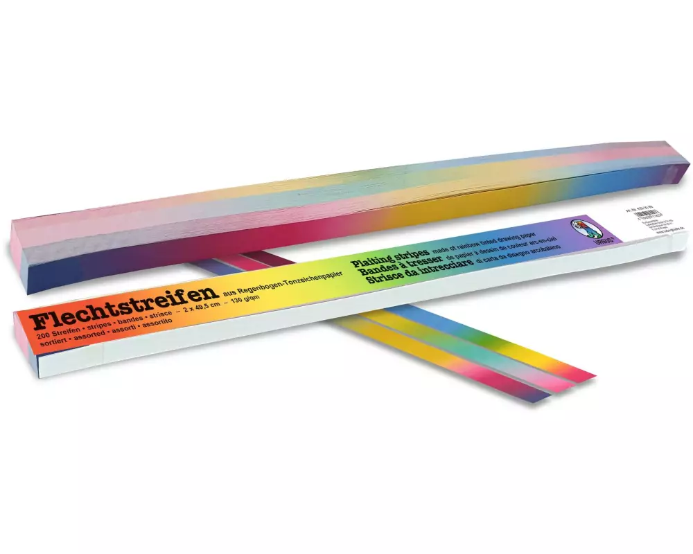 URSUS Bastelpapier Flechtstreifen 2 x 49.5 cm, 200 Stück, Rainbow