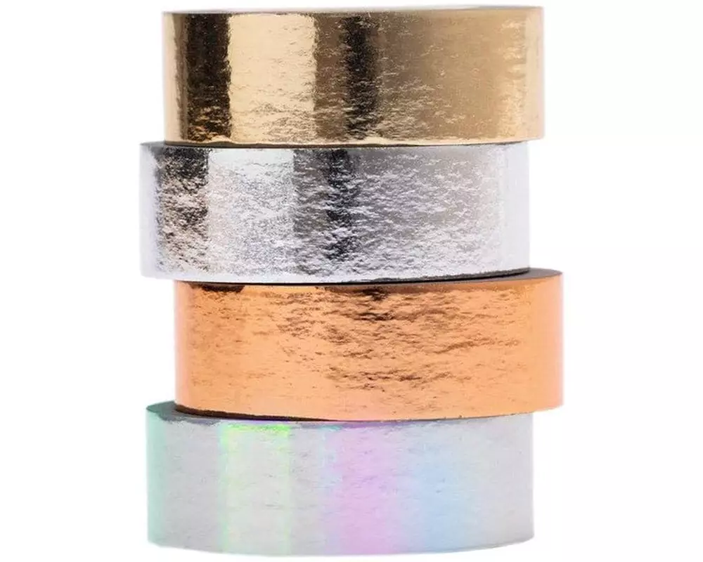 Rico Design Washi Tape Metallic 1.5 cm x 5 m, Mehrfarbig, 4 Stück