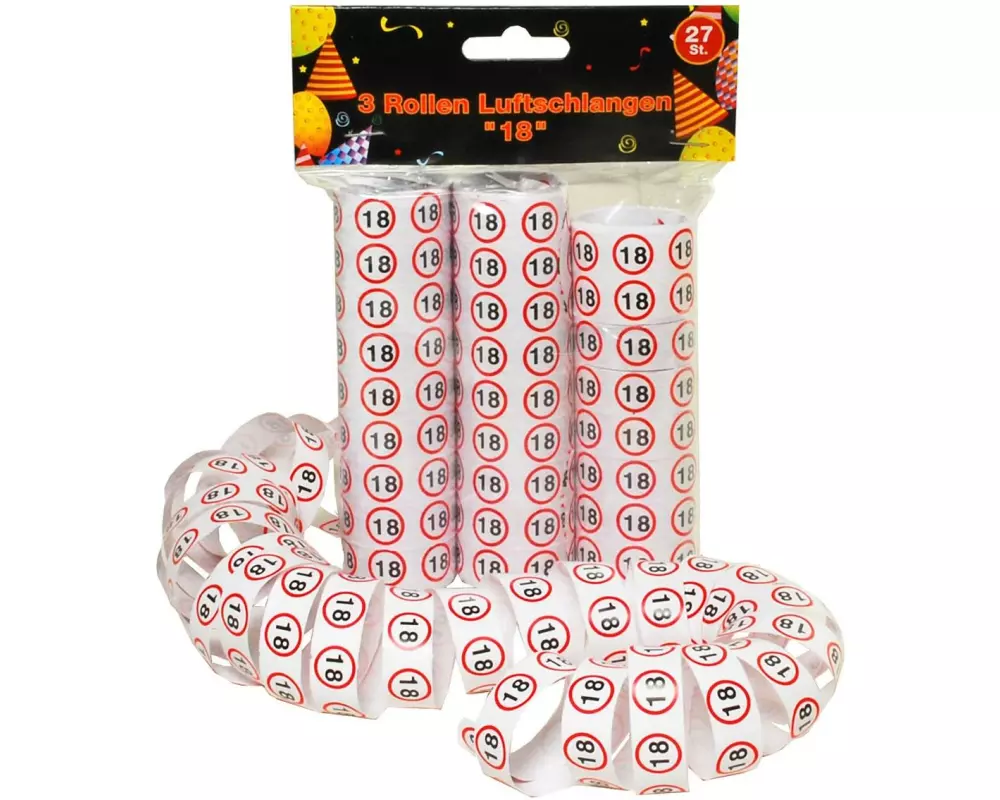 Trendcompany Luftschlangen 18. Geburtstag 3 Rollen, 27 Stück