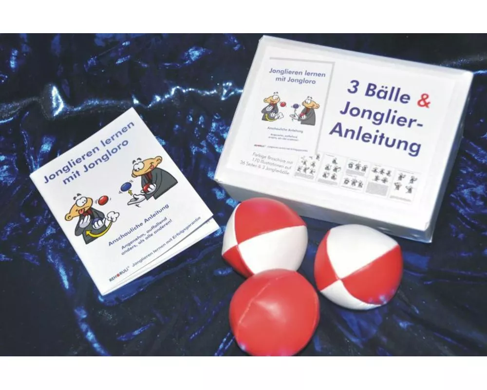 3 Bälle & Jonglier-Anleitung (rot-weiss, rot, rot-weiss)