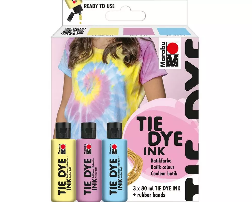 Marabu Textilfarbe Tie Dye Ink Set, 3 x 80 ml, Pastel
