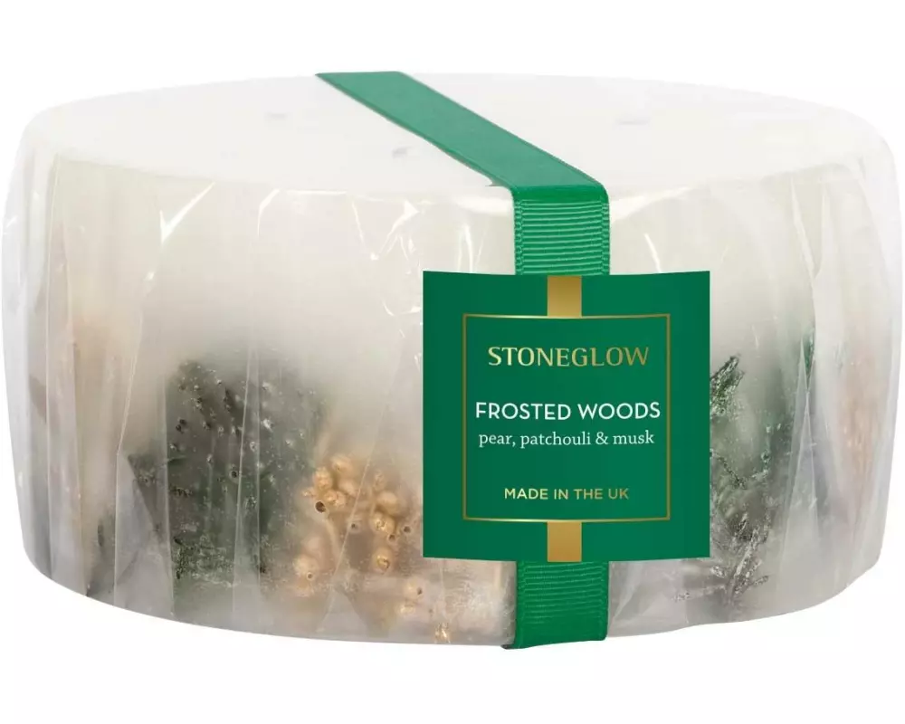 Stoneglow Weihnachtskerze Frosted Woods Weiss