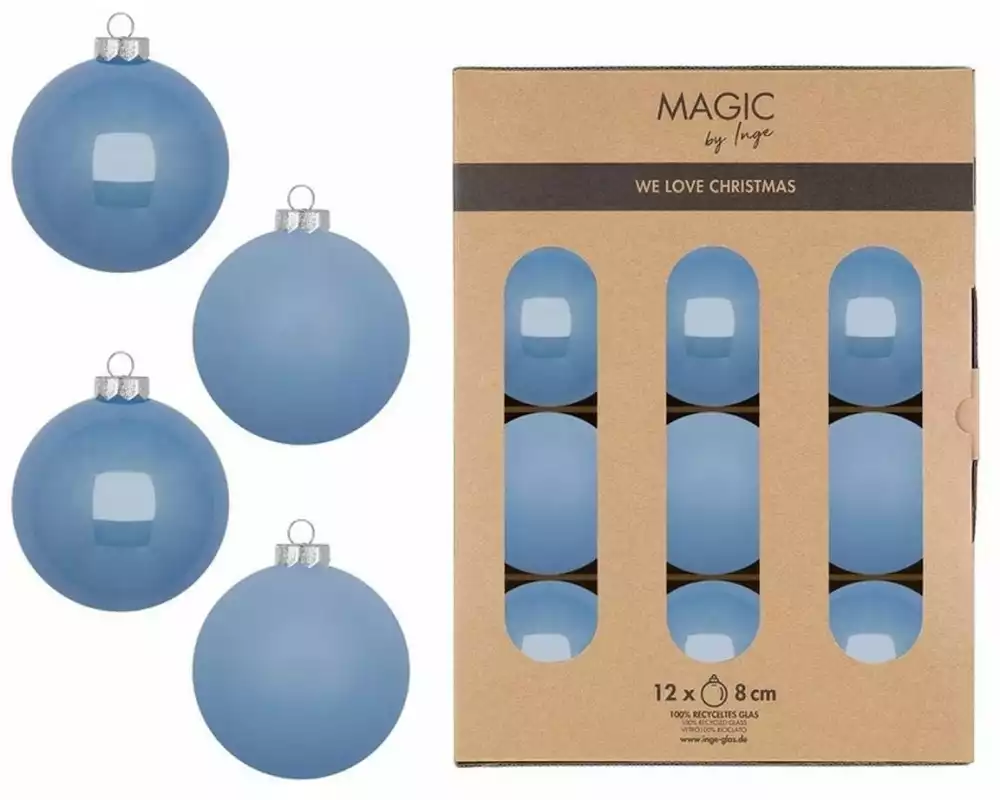 INGES CHRISTMAS DECOR Weihnachtskugel 8 cm Blau, 12 Stück