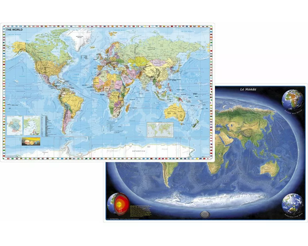 Weltkarte (engl.) / Erde Panorama (engl.) DUO-Schreibunterlage