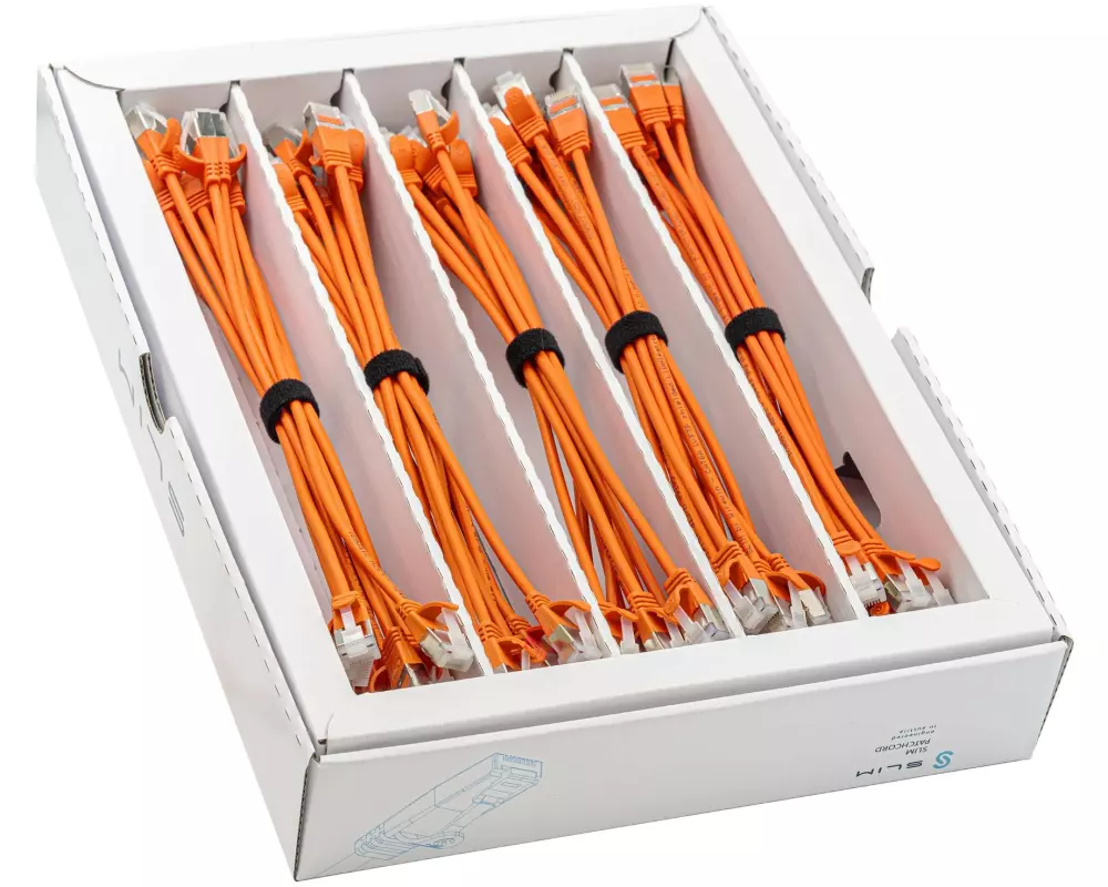 SLIM Slimpatchkabel RJ-45, Cat 6A, U/FTP, 0.25 m, Orange,50-Pack