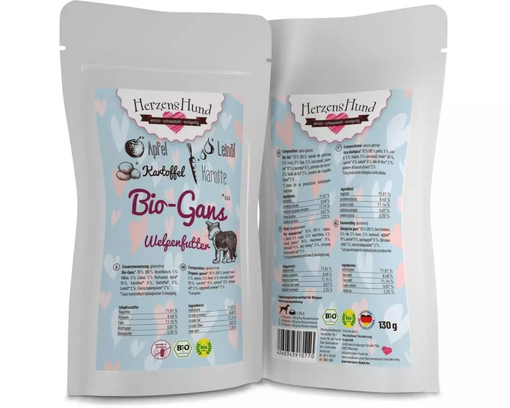 HerzensHund Nassfutter Welpe Bio-Gans mit Bio-Apfel, 130 g