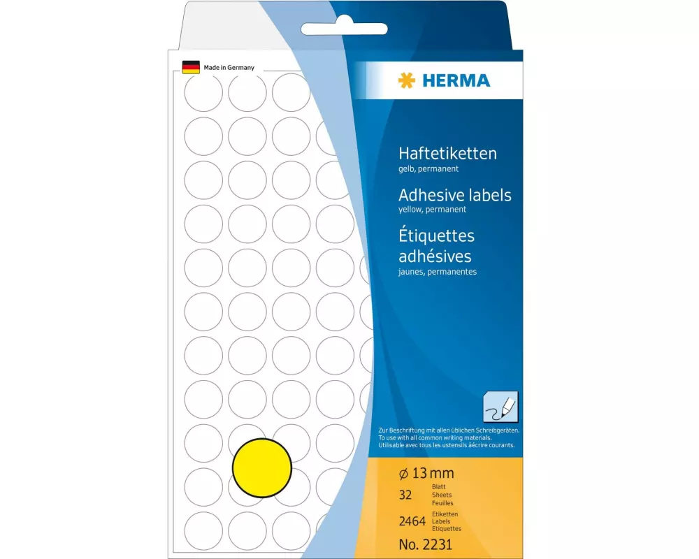HERMA Vielzweck-Etiketten 2231 Ø 13 mm, 32 Blatt, Gelb