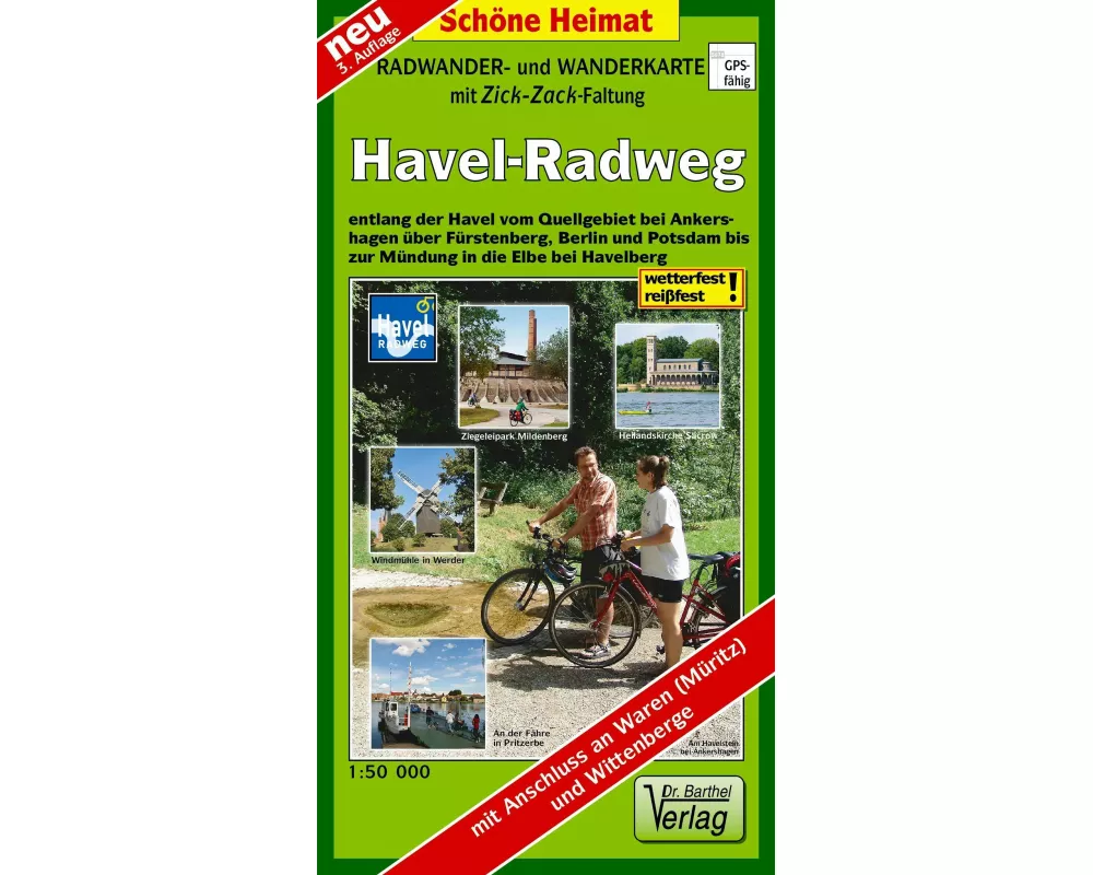 Radwander- und Wanderkarte Havel-Radweg 1 : 50 000 (mit Zick-Zack Faltung)