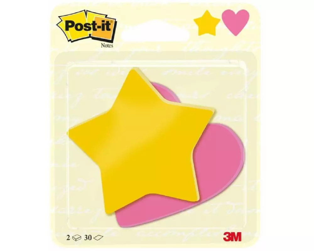Post-it Notizzettel Stern und Herz Rosa und Gelb