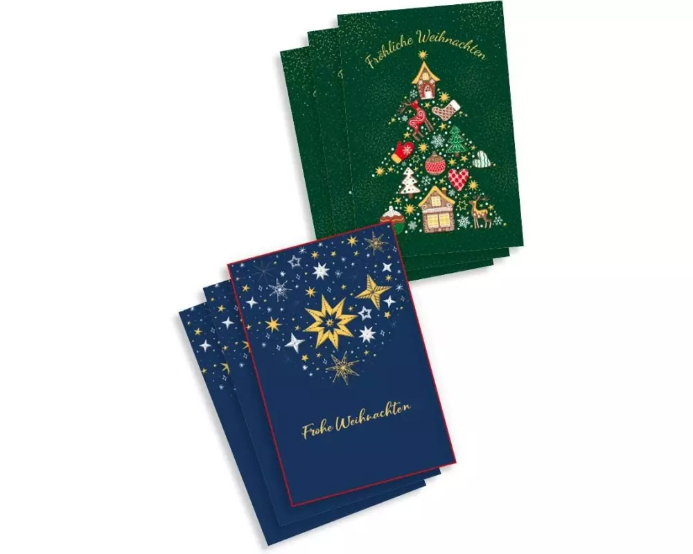 ABC Weihnachtskarte Set 6 Stück, Blau/Grün