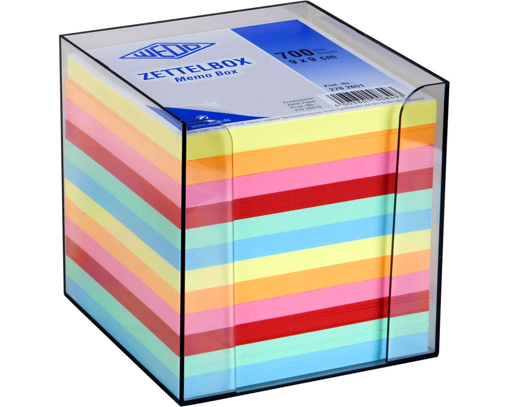 WEDO Zettelbox 9x9cm 2702651 rauchglas inkl. 700Bl. Ass.