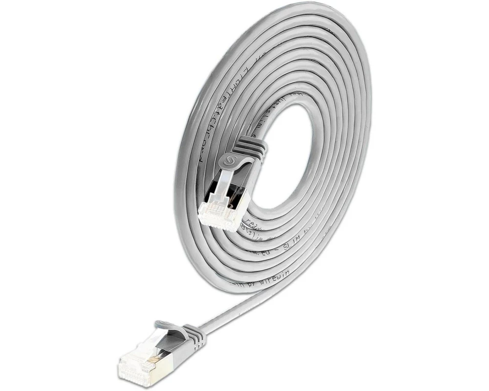 SLIM Slimpatchkabel RJ-45, Cat 6A, U/FTP, 0.15 m, Grau,50-Pack