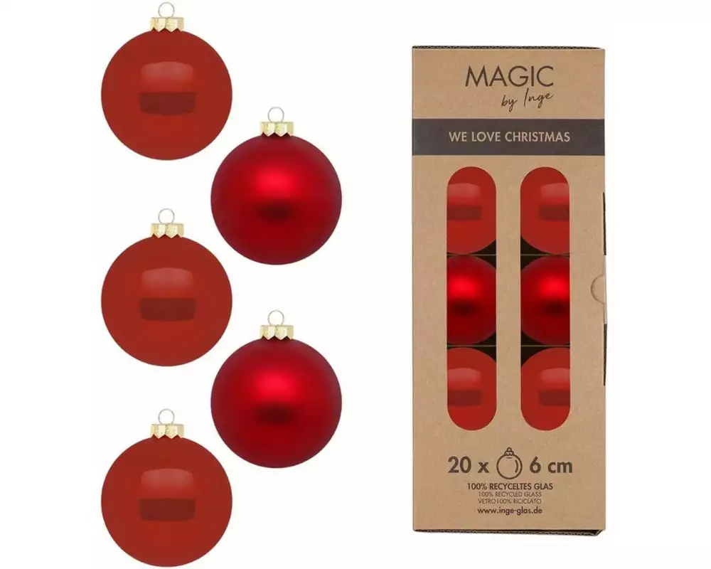INGES CHRISTMAS DECOR Weihnachtskugel 6 cm Rot, 20 Stück