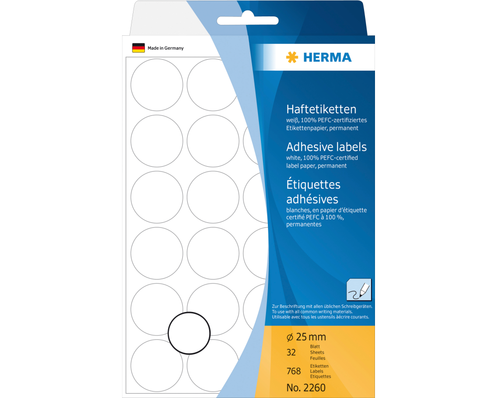 HERMA Haftetiketten rund 25mm 2260 weiss 768 Stück