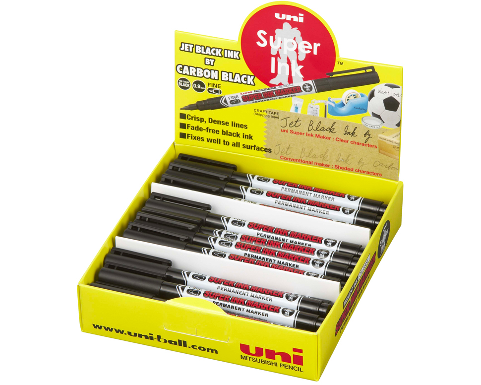 UNI-BALL Marker Super Ink 0.9mm PNA-125.3D schwarz, Rundspitze 36 Stück