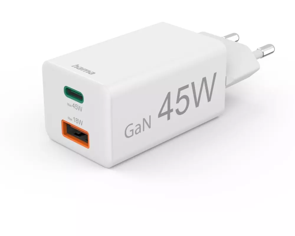 Hama USB-Wandladegerät Gan charger USB-A USB-C 45 W Weiss