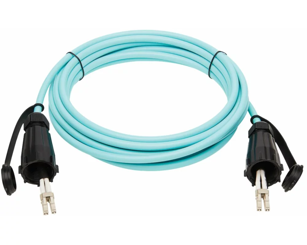 EATON TRIPPLITE 10Gb, Rigid, Industrial, Duplex, Multimode, 50/125, OM3, Fiber Patch Cable, LC/LC - IP68, Aqua, 5m 16.4ft.